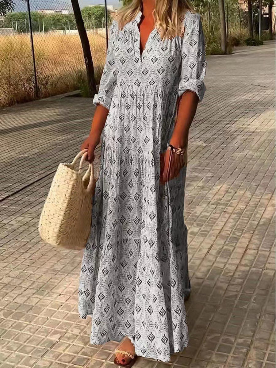 Beautiful Lady Retro Standing Collar Fashion Loose Plus Size