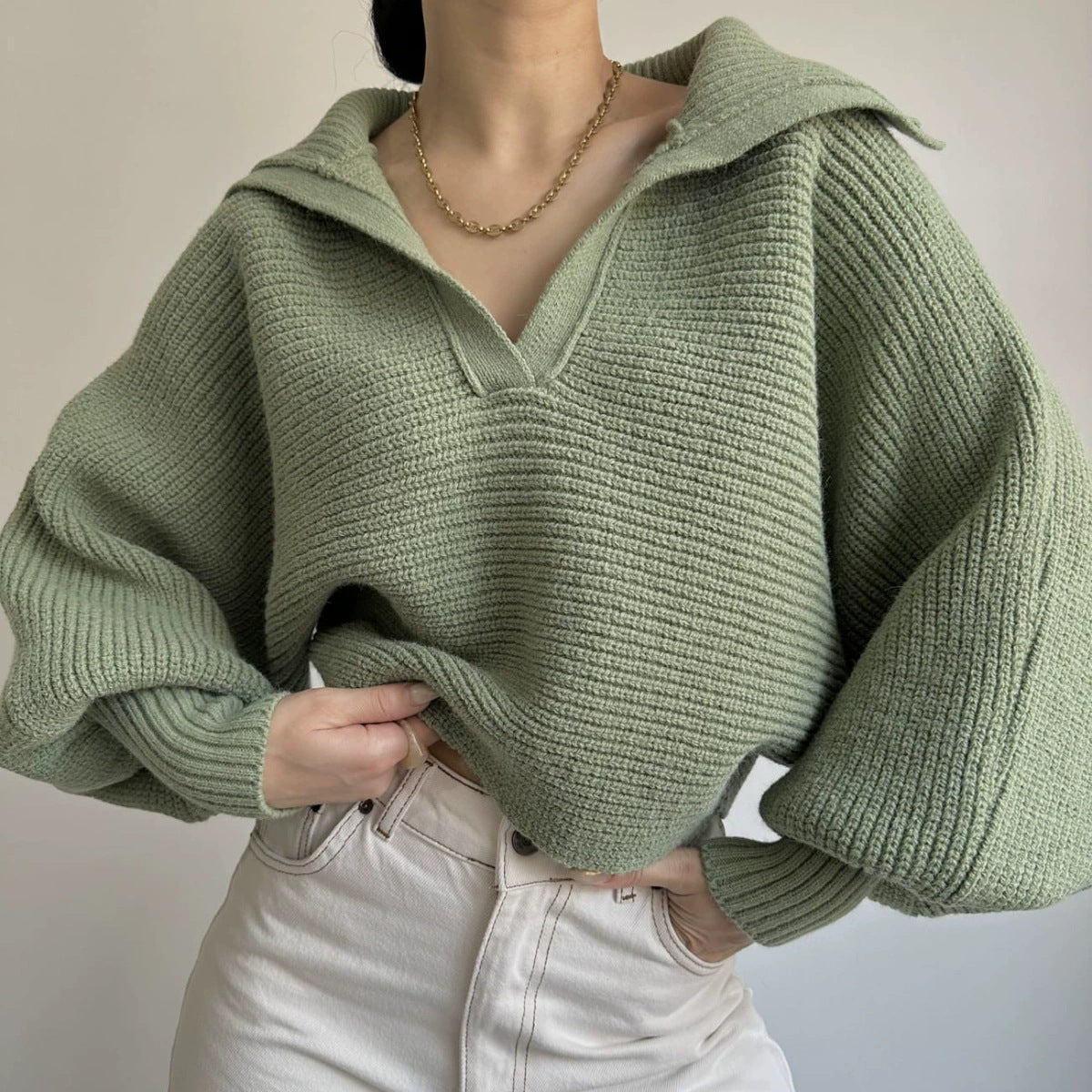 Women's Casual Stylish Knitted Lapel Pullover Sweaters