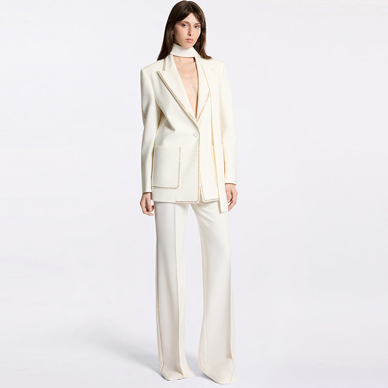 Fashion Scarf Rhinestone Loose Trousers Two-piece Suits