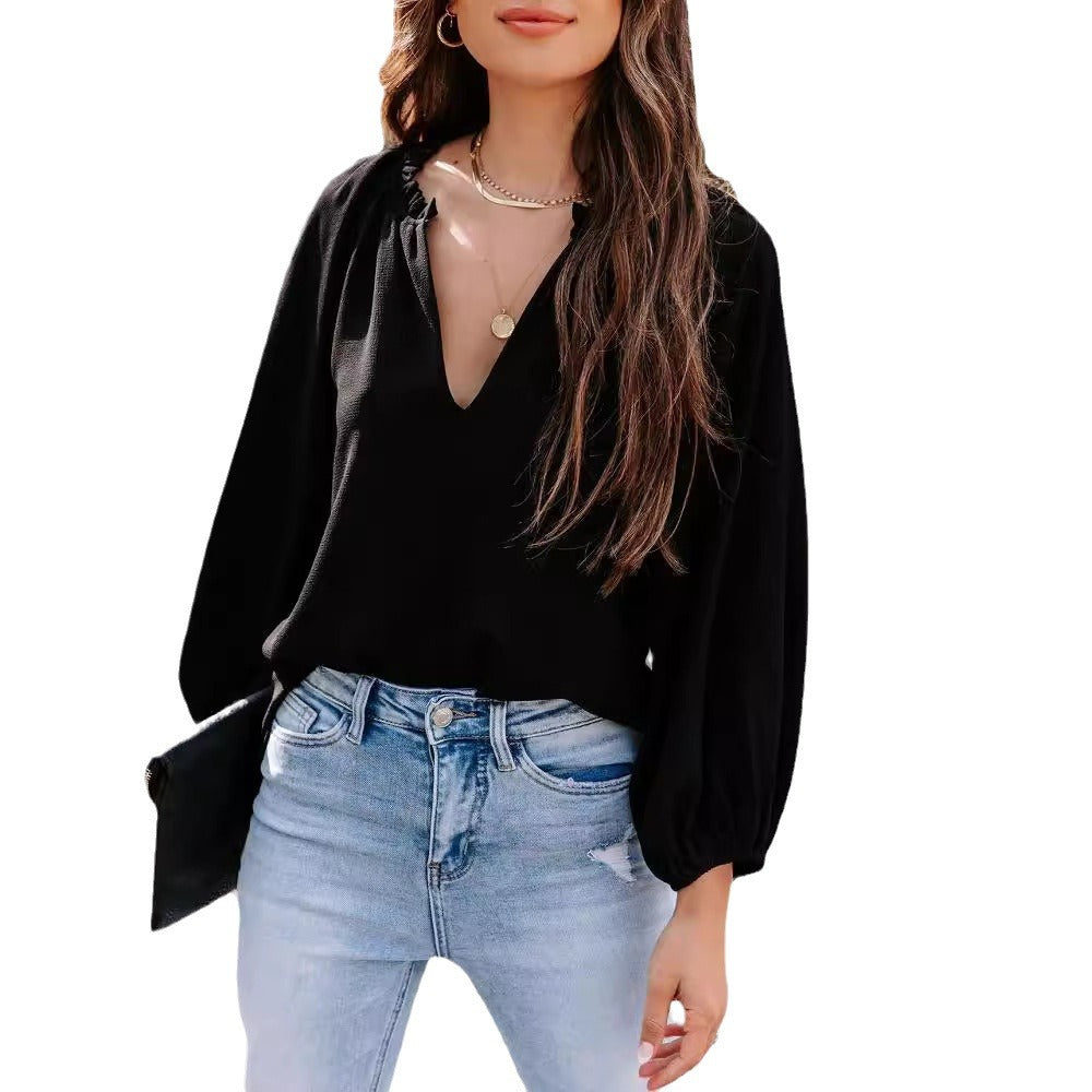 Women's Cool Long-sleeved Shirt Solid Color Casual Blouses
