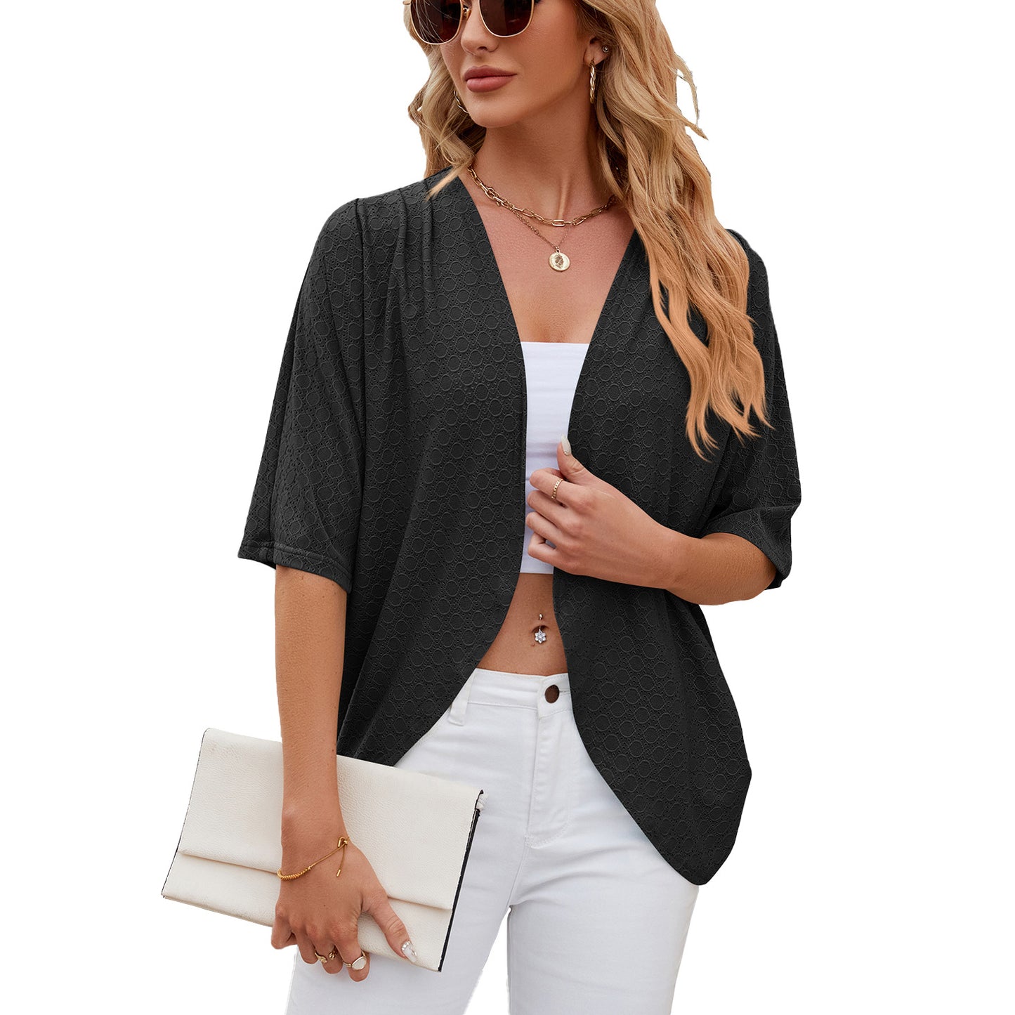 Solid Color Half Sleeves Knitted Office Knitwear