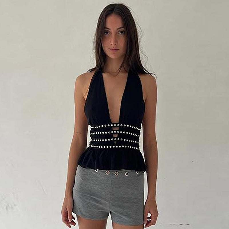 Women's Sexy Hot Nail Deep Halter Style Tops