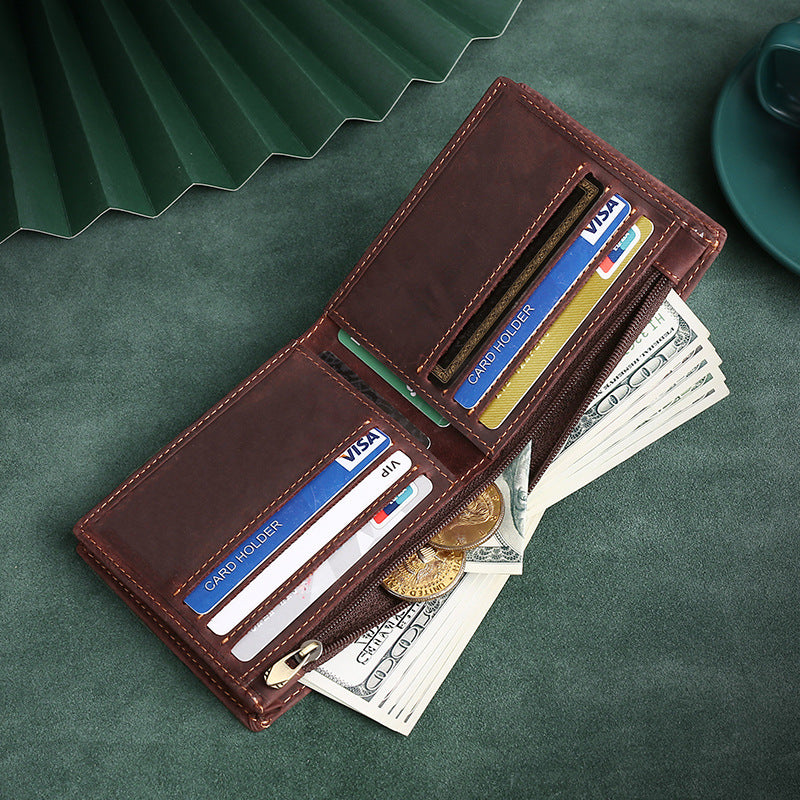Men's Leather Retro Crazy Horse Minimalist Business Ladies Wallet