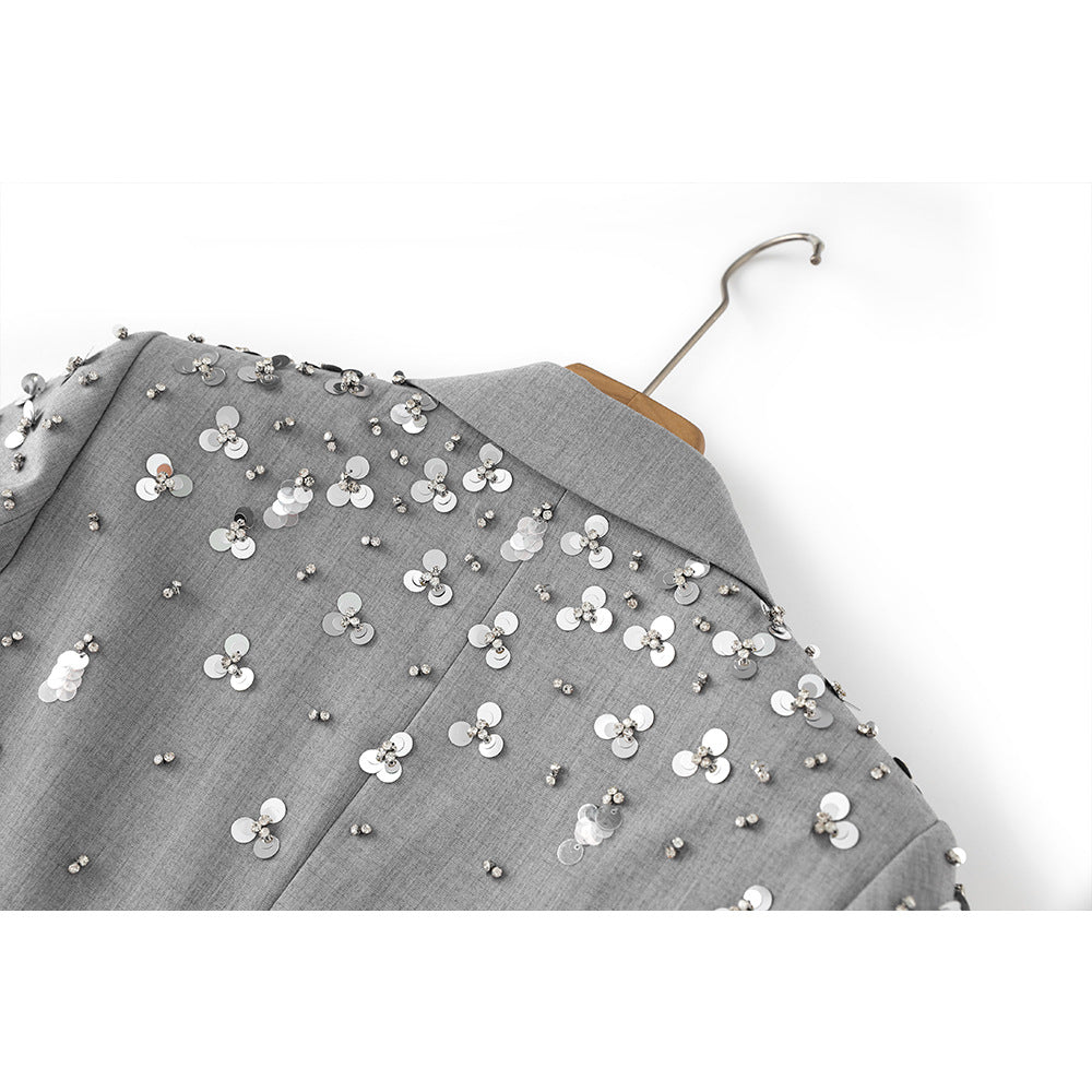 Gray Dress Beads Sequin Fashion Outfit Suits