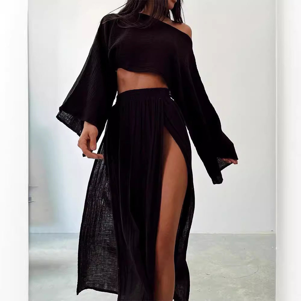 Vacation Linen Blend High Waist Chic Slit Suits