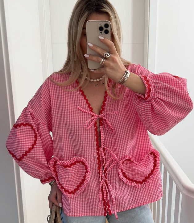 Casual Fashion Love Contrast Color Plaid Blouses