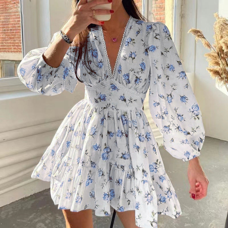 Women's Autumn Sweet Elegance Printed Lace Dress Dresses