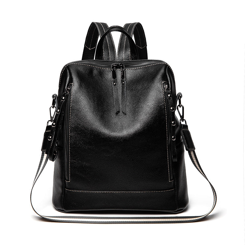 Women's Leather Korean Fashionable Large Capacity Backpacks