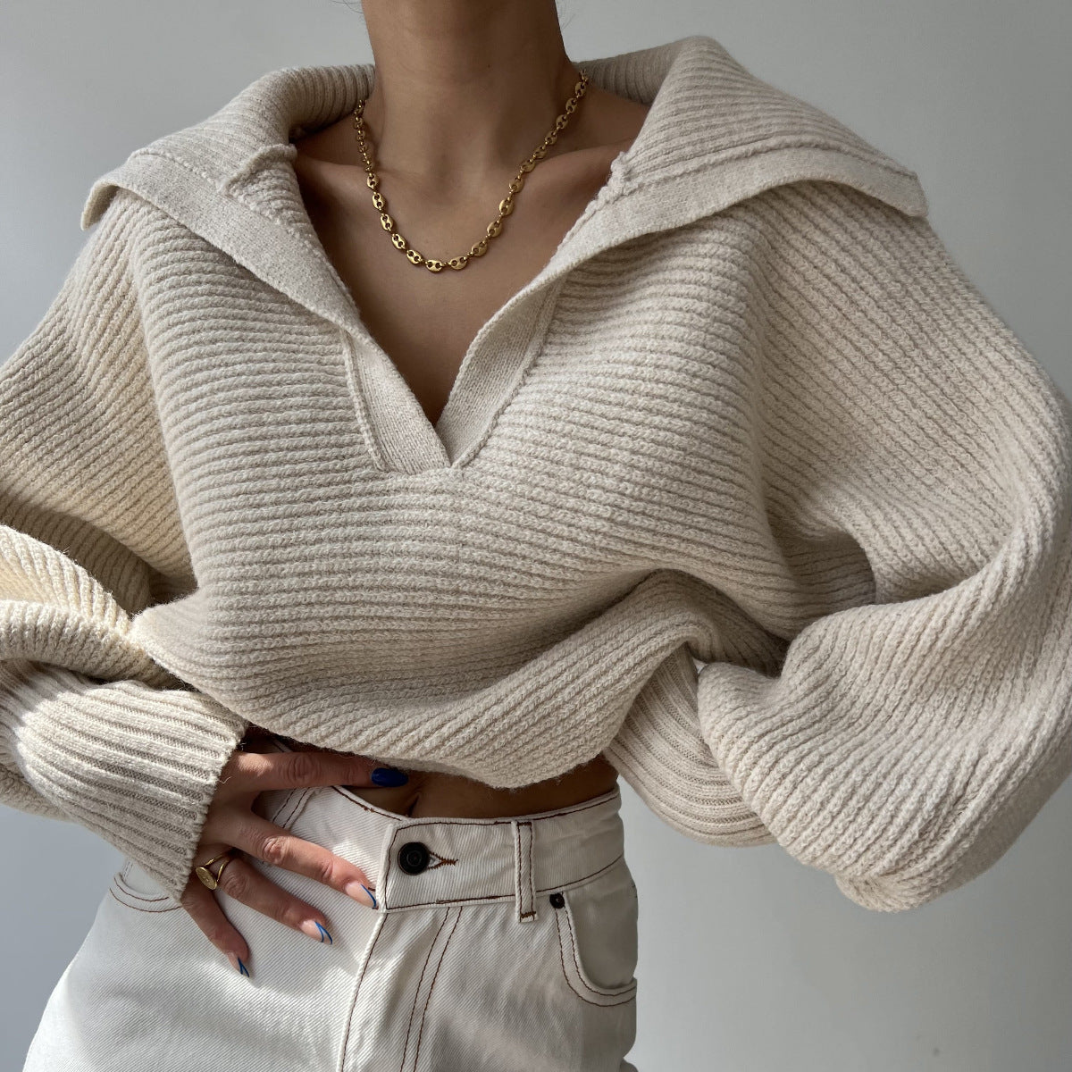 Women's Casual Stylish Knitted Lapel Pullover Sweaters