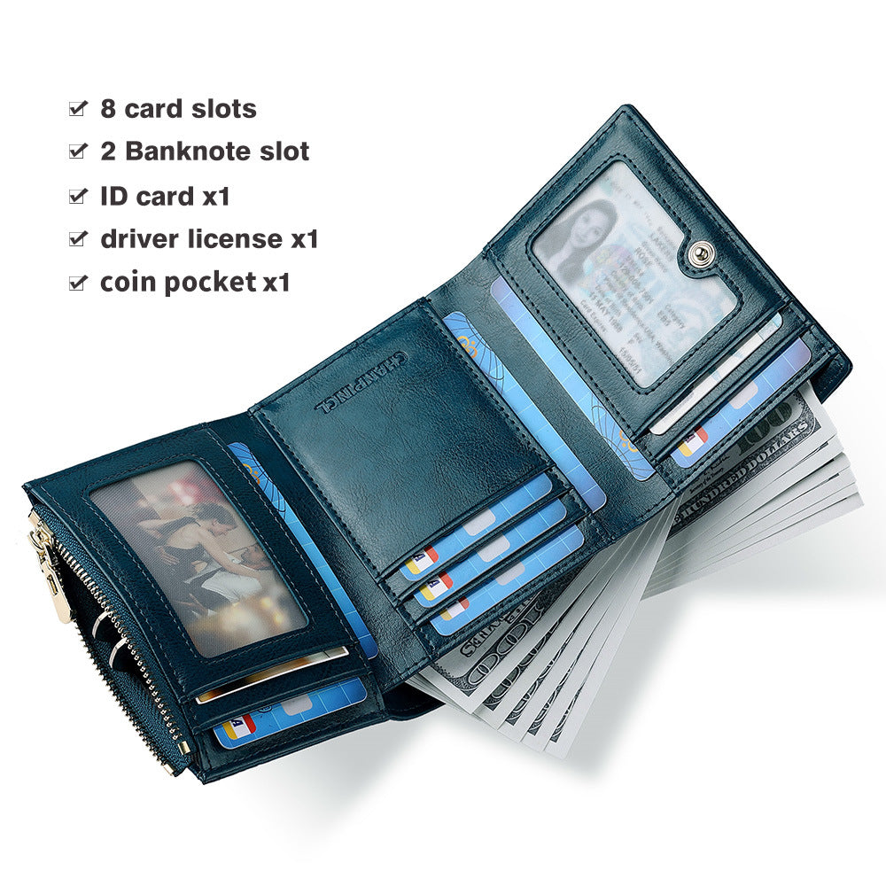 Women's Short Pocket Zipper Double Banknote Position Ladies Wallets