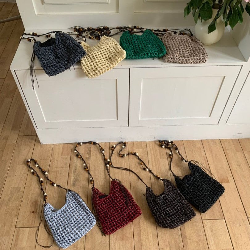 Women's Woven Retro Wooden Bead Tassel With Bags