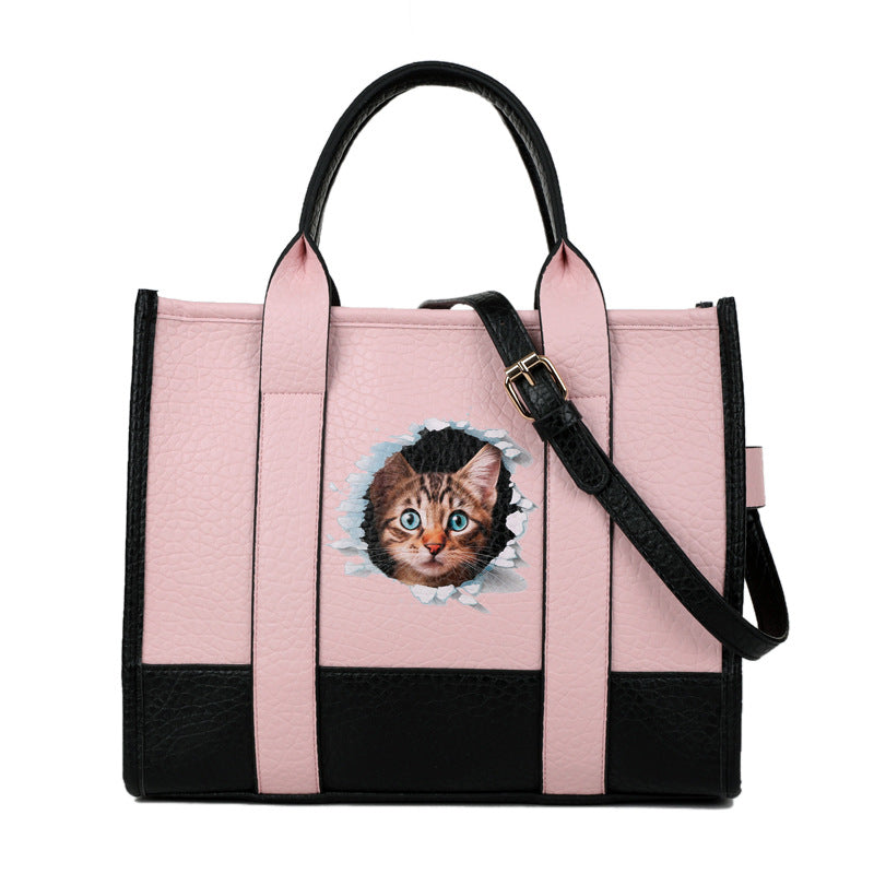 Portable Large Capacity Cartoon Printed Cat Tote Bags