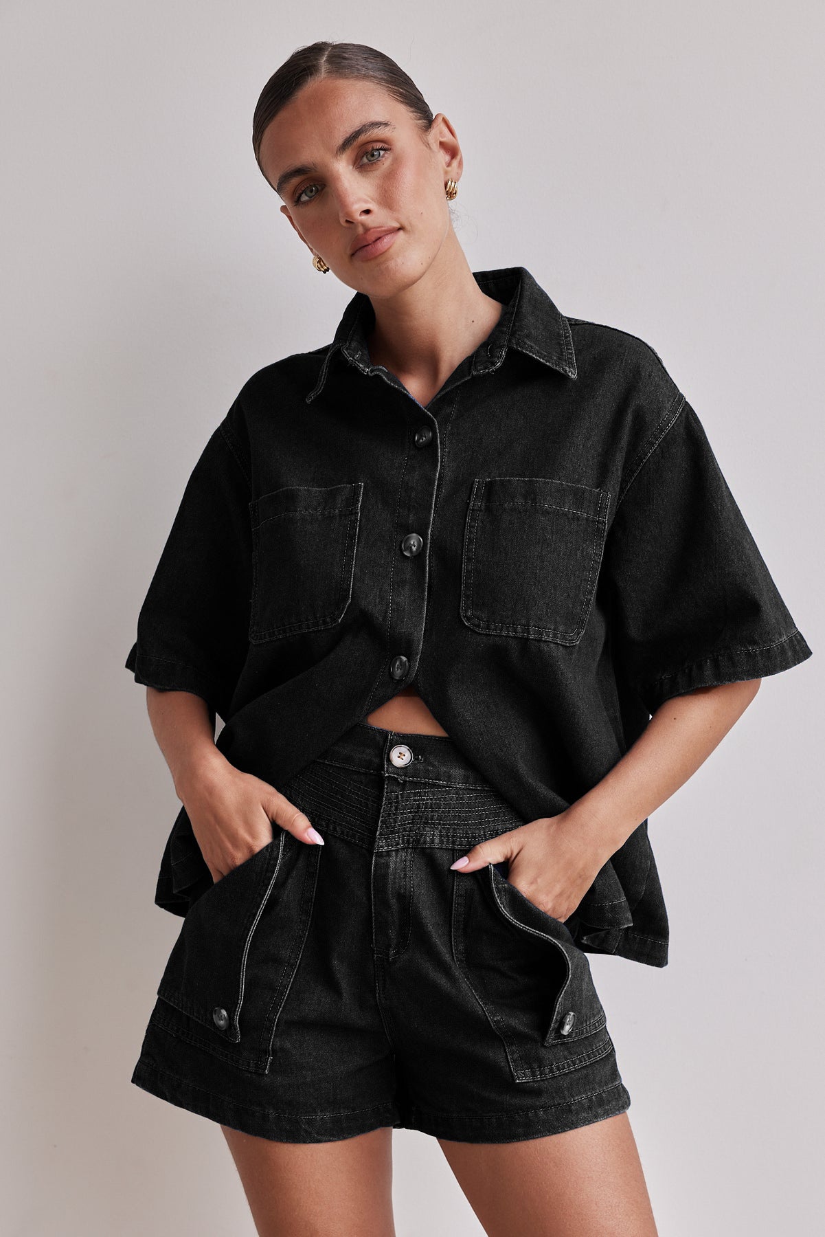 Women's Summer Casual Retro Loose Shirt Denim Suits