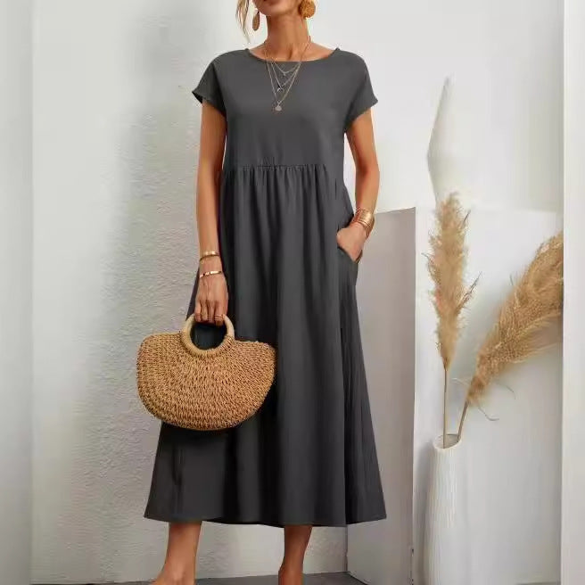 Color Sleeveless Loose Cotton Linen Pocket Dresses