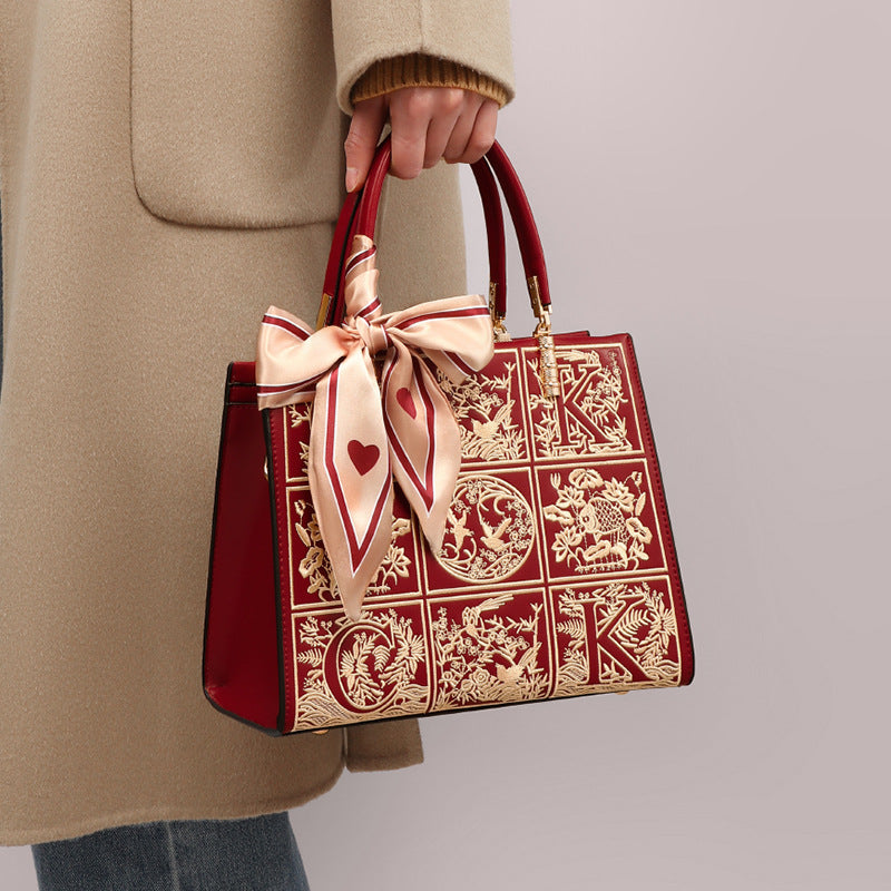 Women's Leather Chinese Style High Sense Bridal Wedding Bags