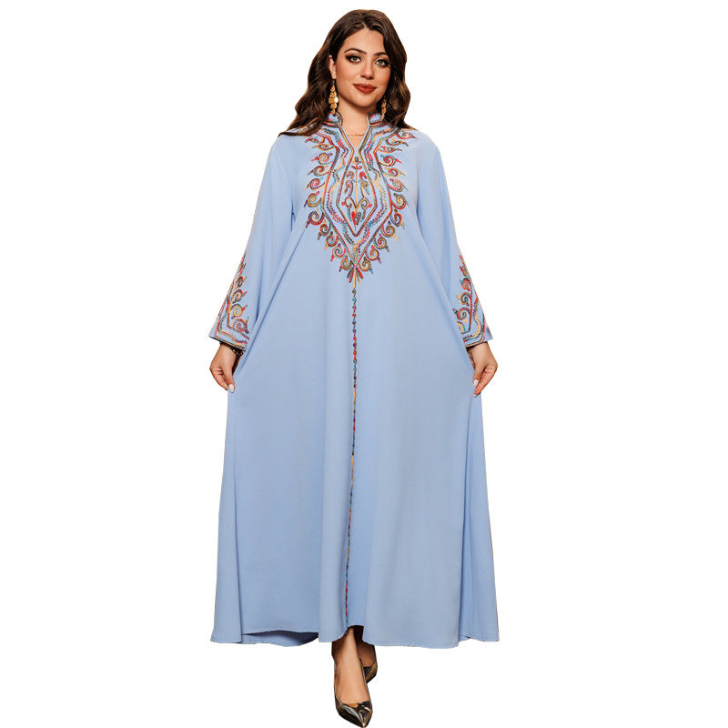 Fashion Robe Muslim Elegant Embroidered Dress Clothing