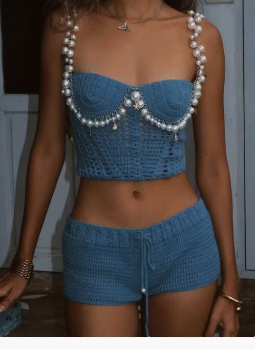 Cool Fashion Sexy Solid Color Beading Suits