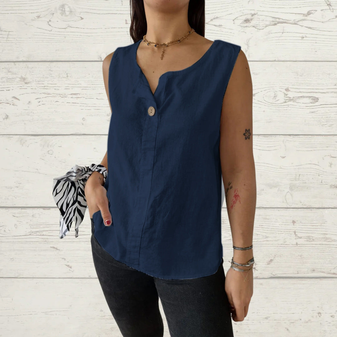 Women's Summer Loose Shirt Cotton Linen Button Vests