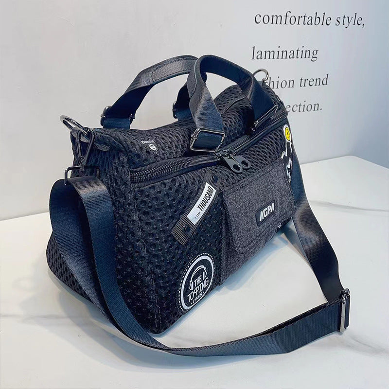 Women's Korean Mesh With Cowhide Fashionable Large Handbags