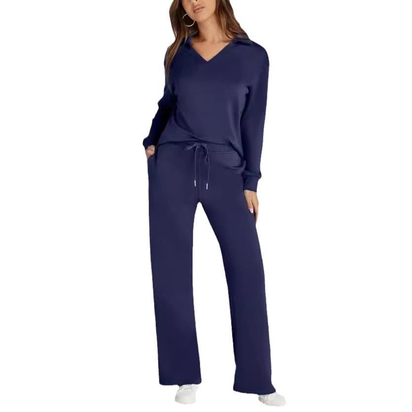 With Drawstring Design Elastic Waist Flared Suits