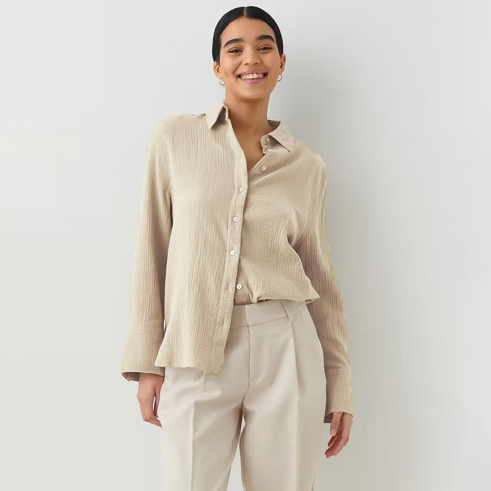 Cotton Crepe Shirt Spring Comfortable Loose Blouses