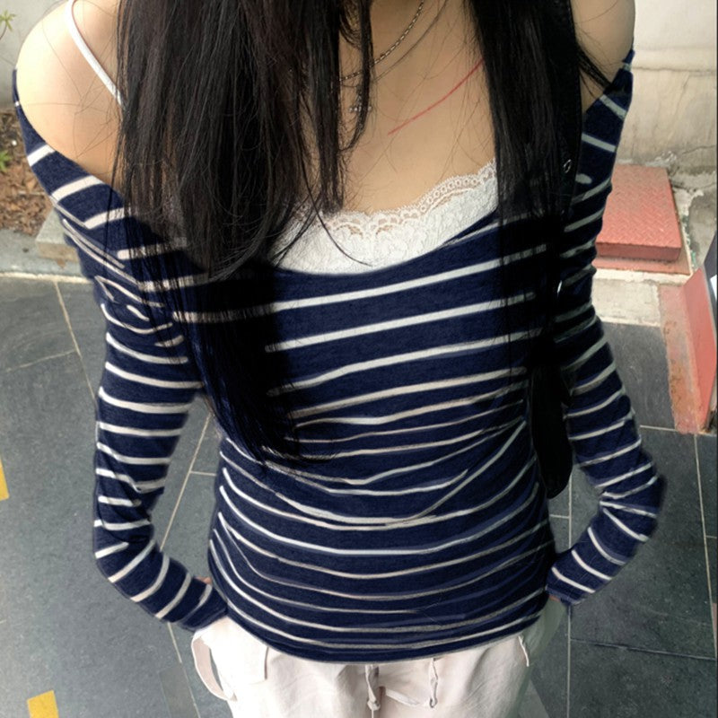 Striped Lightweight Long Sleeve Hot Sexy Blouses