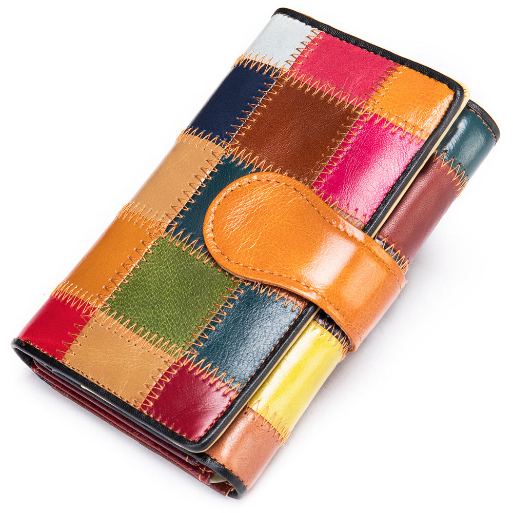 Women's Real Leather Stitching Personalized Minority Long Ladies Wallets