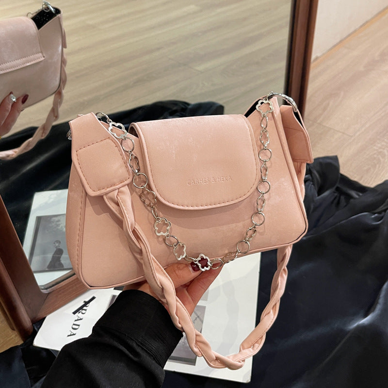 Women's Solid Color Fashion Texture Simple Western Style Korean Flower Small Square Bags