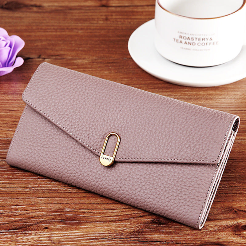 Women's Top Layer Cowhide Leather Long Large Ladies Wallets