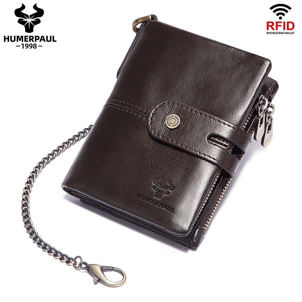 Swiping Zipper Hasp Multiple Slots First Men's Wallets