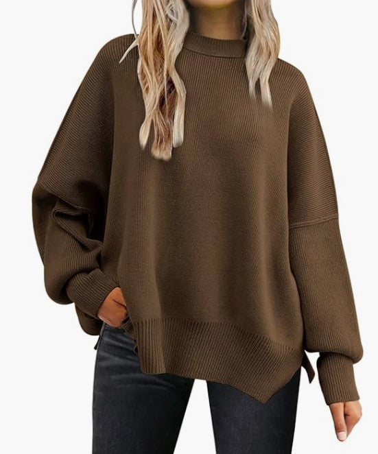 Women's Batwing Long-sleeved Autumn Knitted Side Slit Sweaters