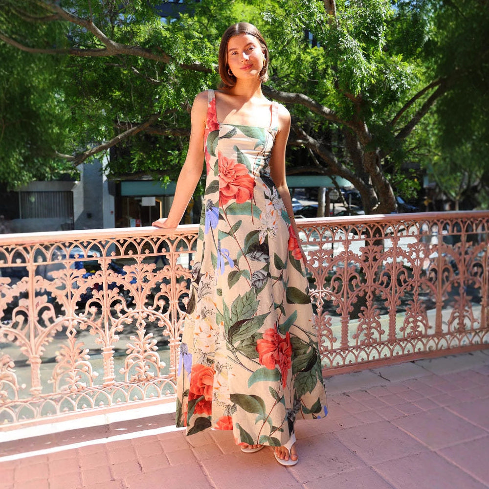 French Retro Dress Printed Spaghetti Straps Dresses