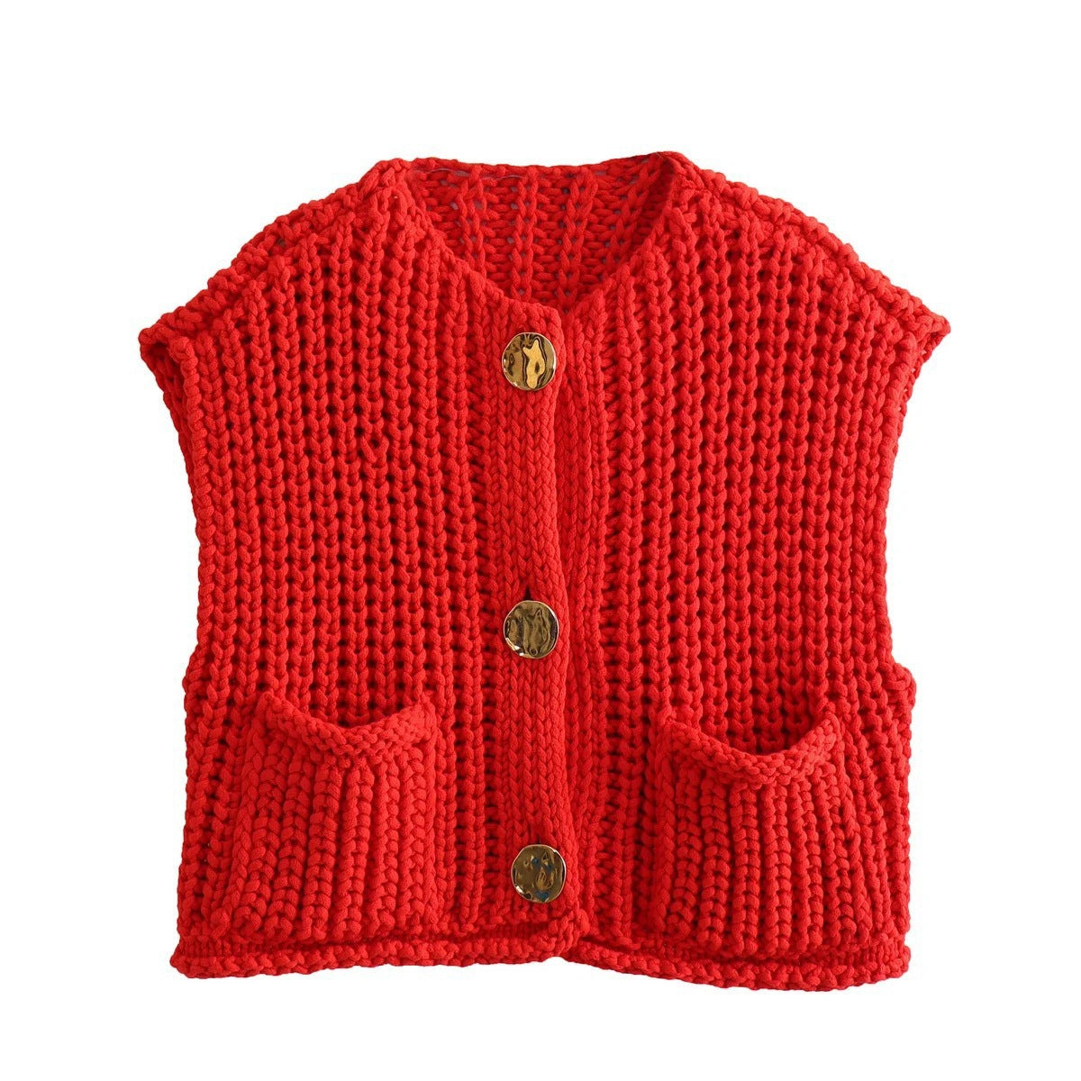 Women's Casual Pocket Sleeveless Knitted Waistcoat Vests