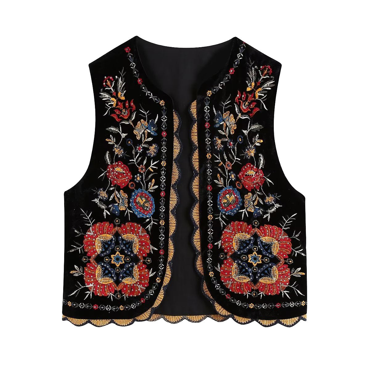 Women's Retro Casual National Fashion Embroidered Veet Vests