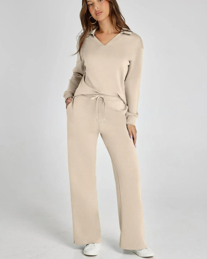 With Drawstring Design Elastic Waist Flared Suits