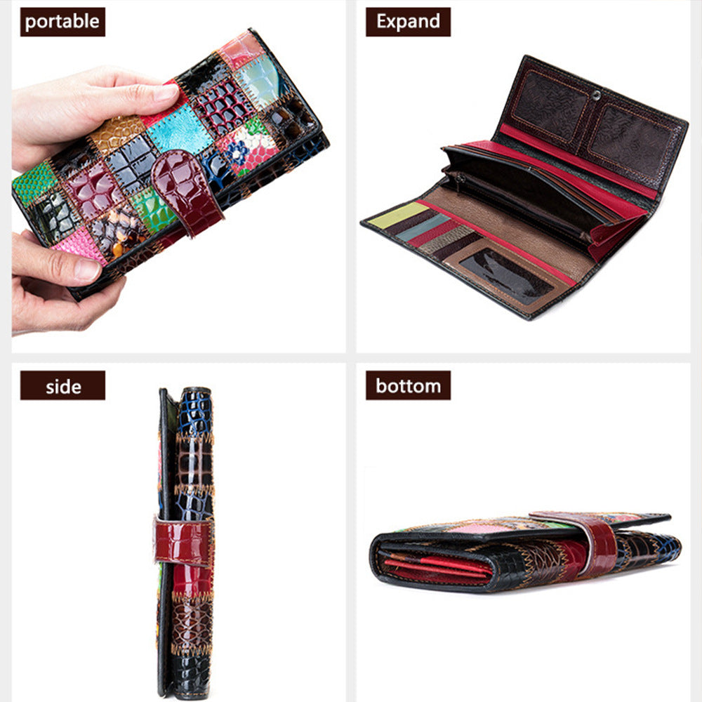 Women's Real Leather Stitching Personalized Minority Long Ladies Wallets