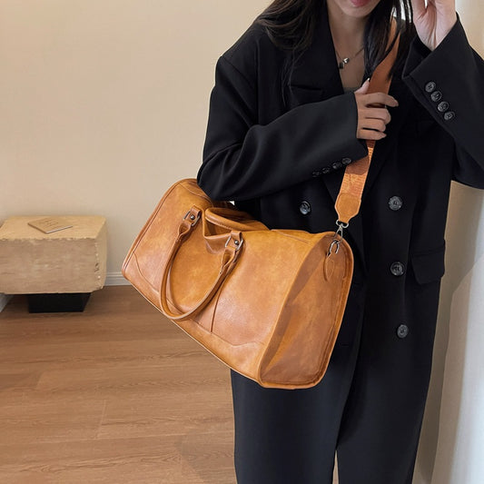 Women's Leather Fashion Retro Portable Packaging Clothes Travel Bags