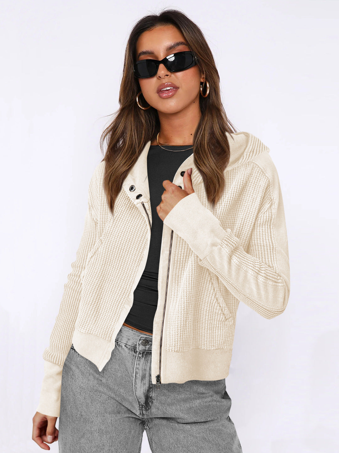 Women's Patchwork Long-sleeved Casual Zipper Trendy Hoodie Sweaters