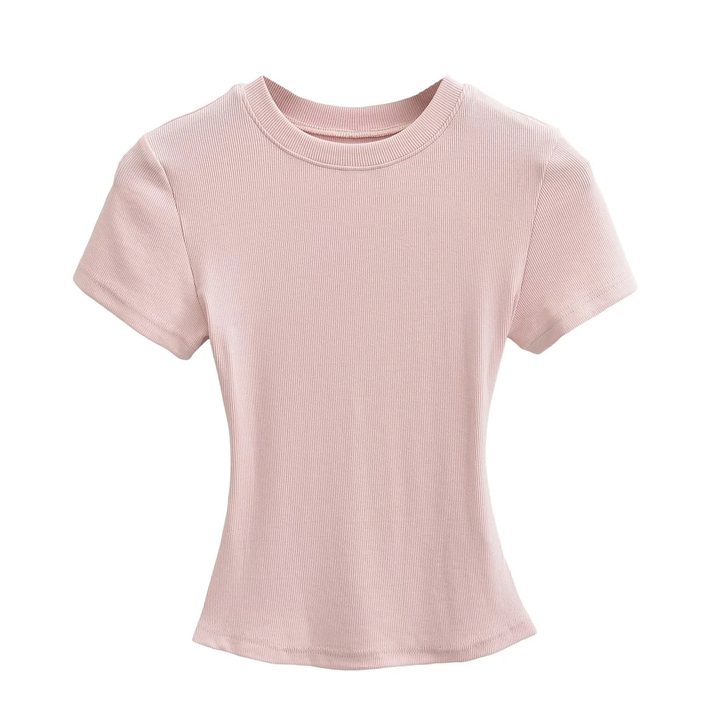 Women's Stretch Round Neck Thread T-shirt Summer High Waist Tight Blouses