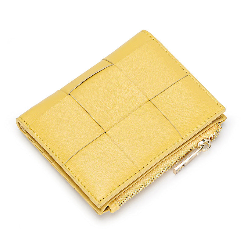 Women's Short Sheepskin Woven Fashion Folding Multifunctional Ladies Wallets