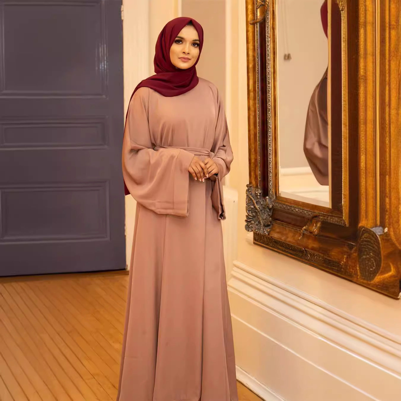 Solid Color Lace Up Muslim Dress Clothing