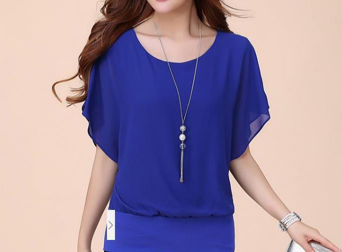 Women's Chiffon Shirt Short-sleeved Large Slimming Bat Blouses