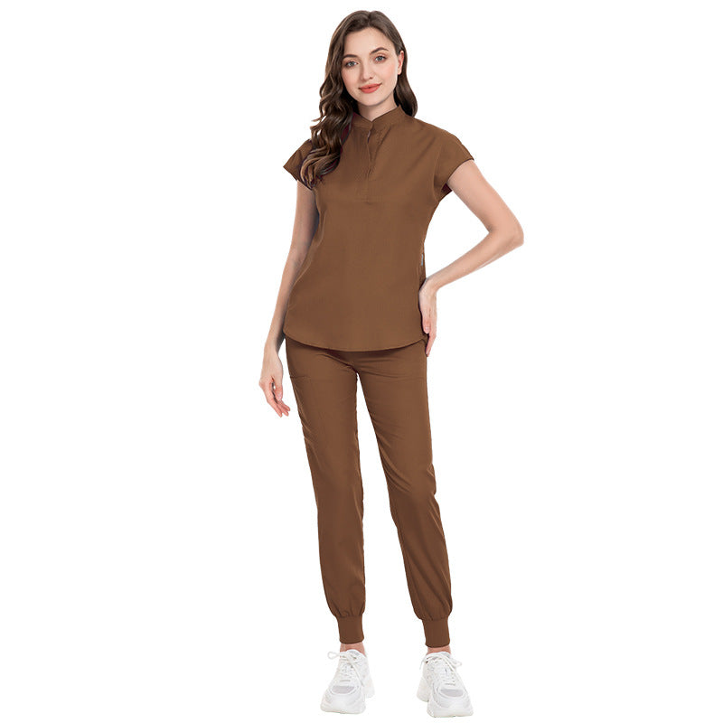 Color Medical Scrubbing Nursing Trousers Elastic Stand Collar Jogging Uniform