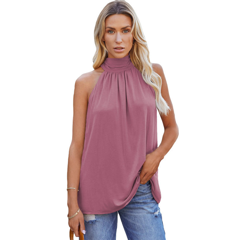 Women's Summer Solid Color Sleeveless Mid-length Leisure Tops