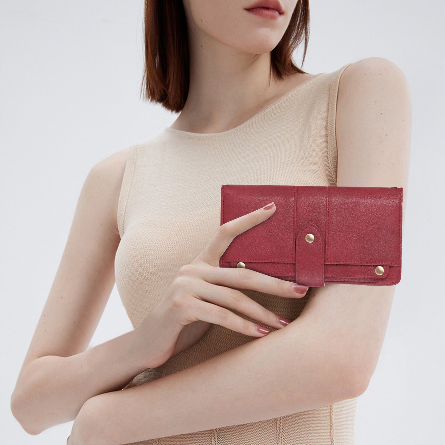 Women's Long Retro Oil Wax Skin Trifold Ladies Wallets