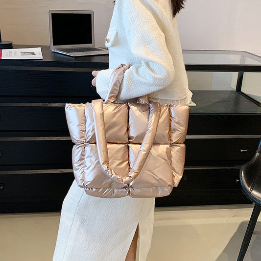 Women's Plaid Large Capacity Down Fashion Trendy Shoulder Bags