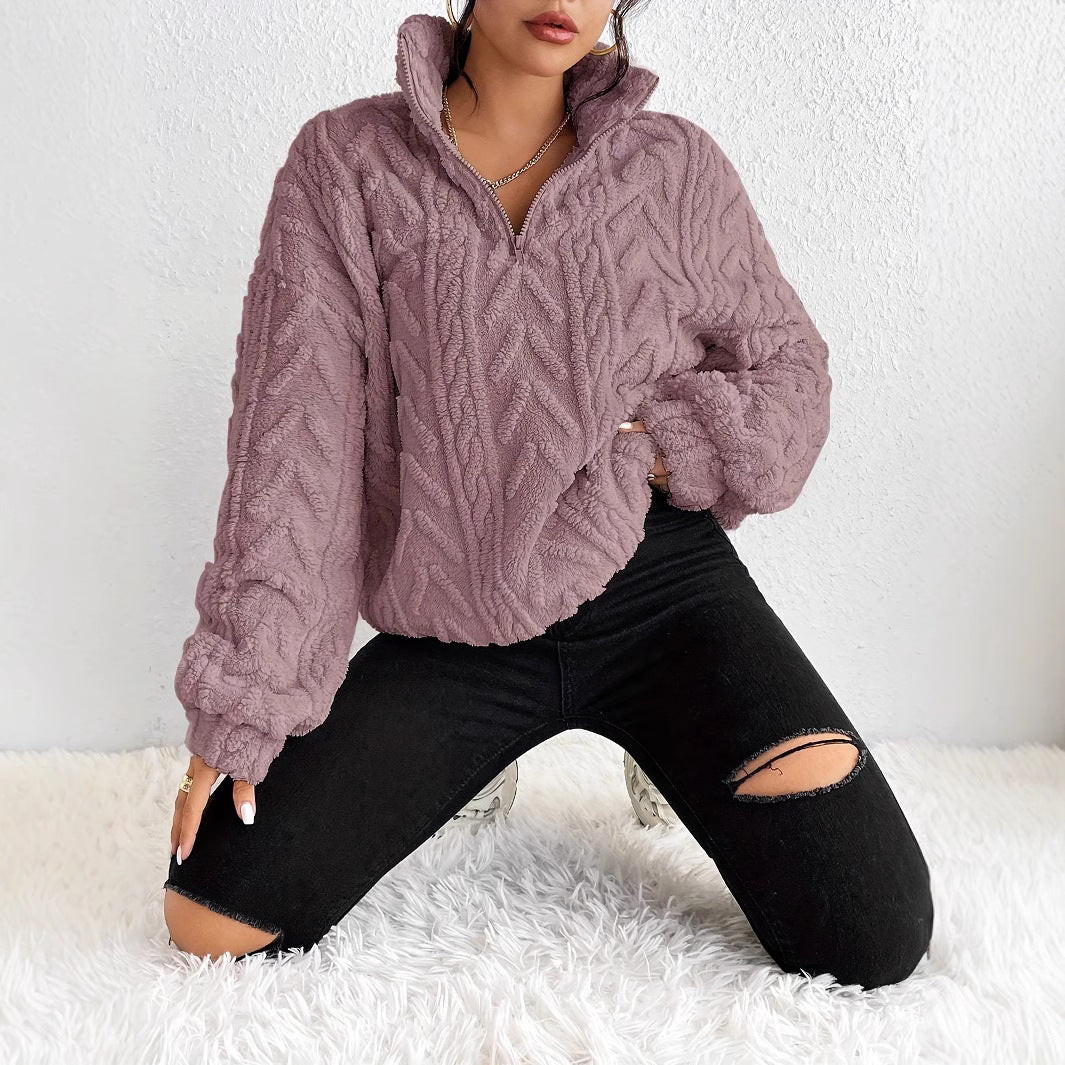 Women's Double-sided Plush Art Casual Zipper Pullover Sweaters