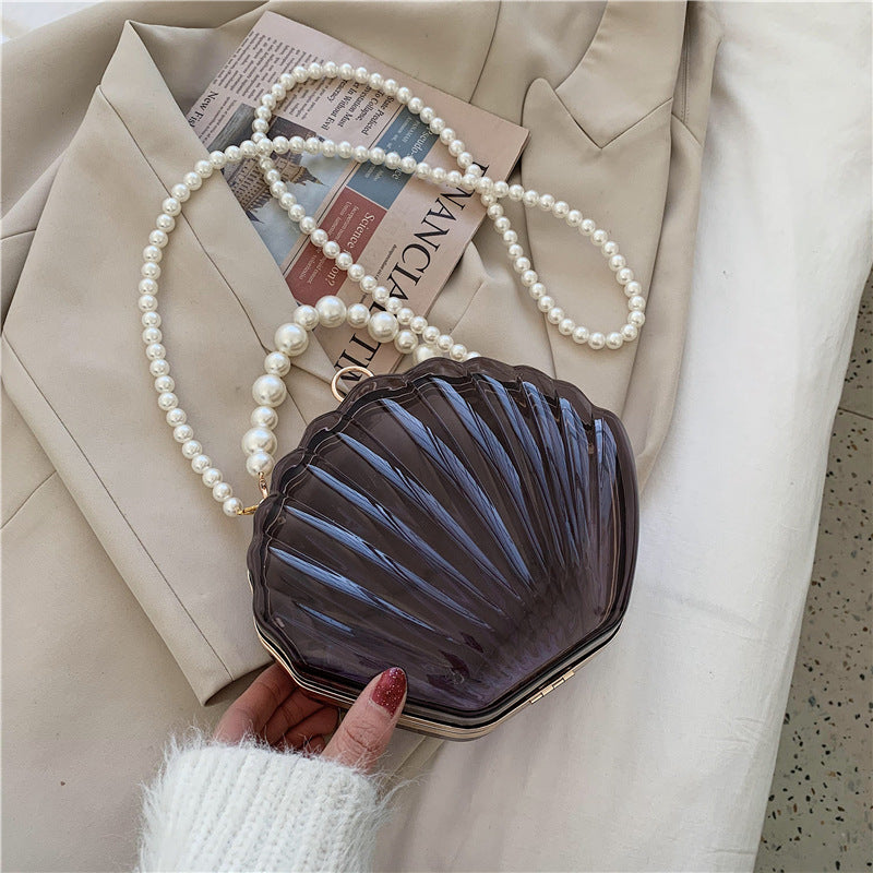 Women's Transparent Shell Box Western Style Pearl Shoulder Bags