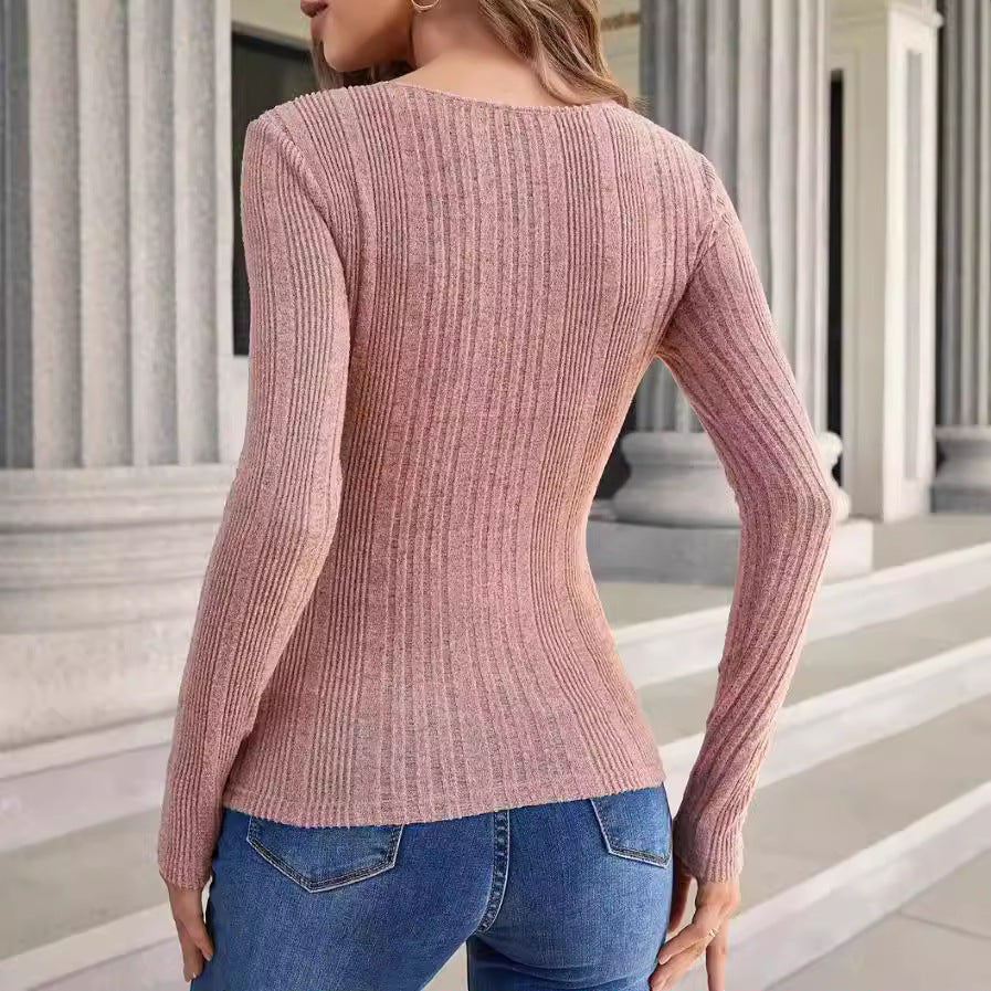 Collar Decorated With Buttons Slim Fit Knitwear