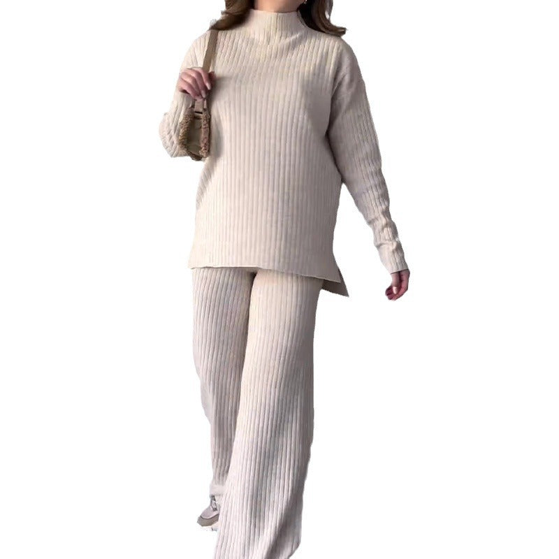 Color Crew Neck Casual Wide Leg Suits